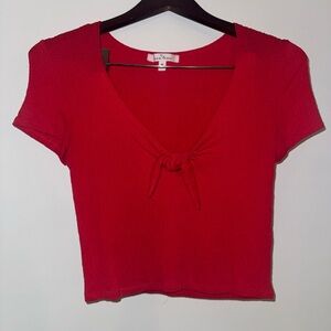 Love Tree Red Tie-Front Crop Top